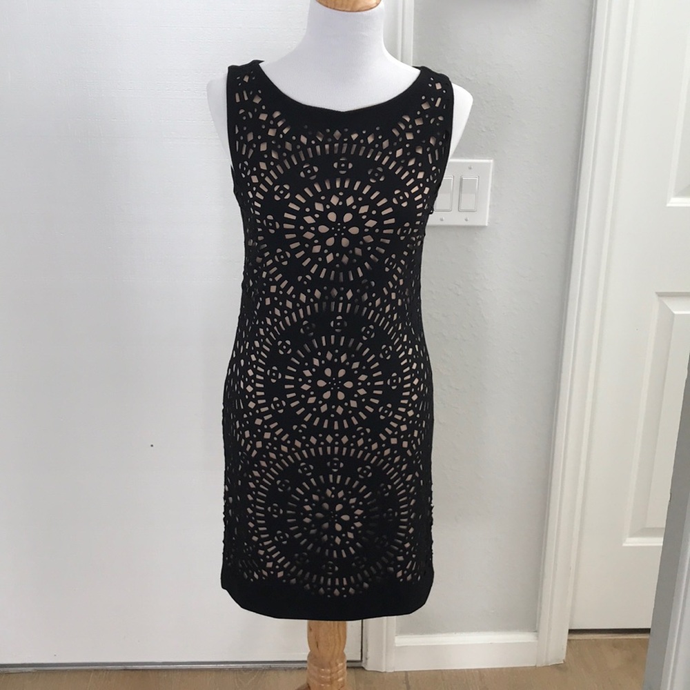 Eiki Italia Sz Small Laser cut out Black/Tan dress